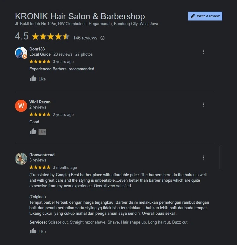 Daftar Testimonial KRONIK® Barbershop Bandung